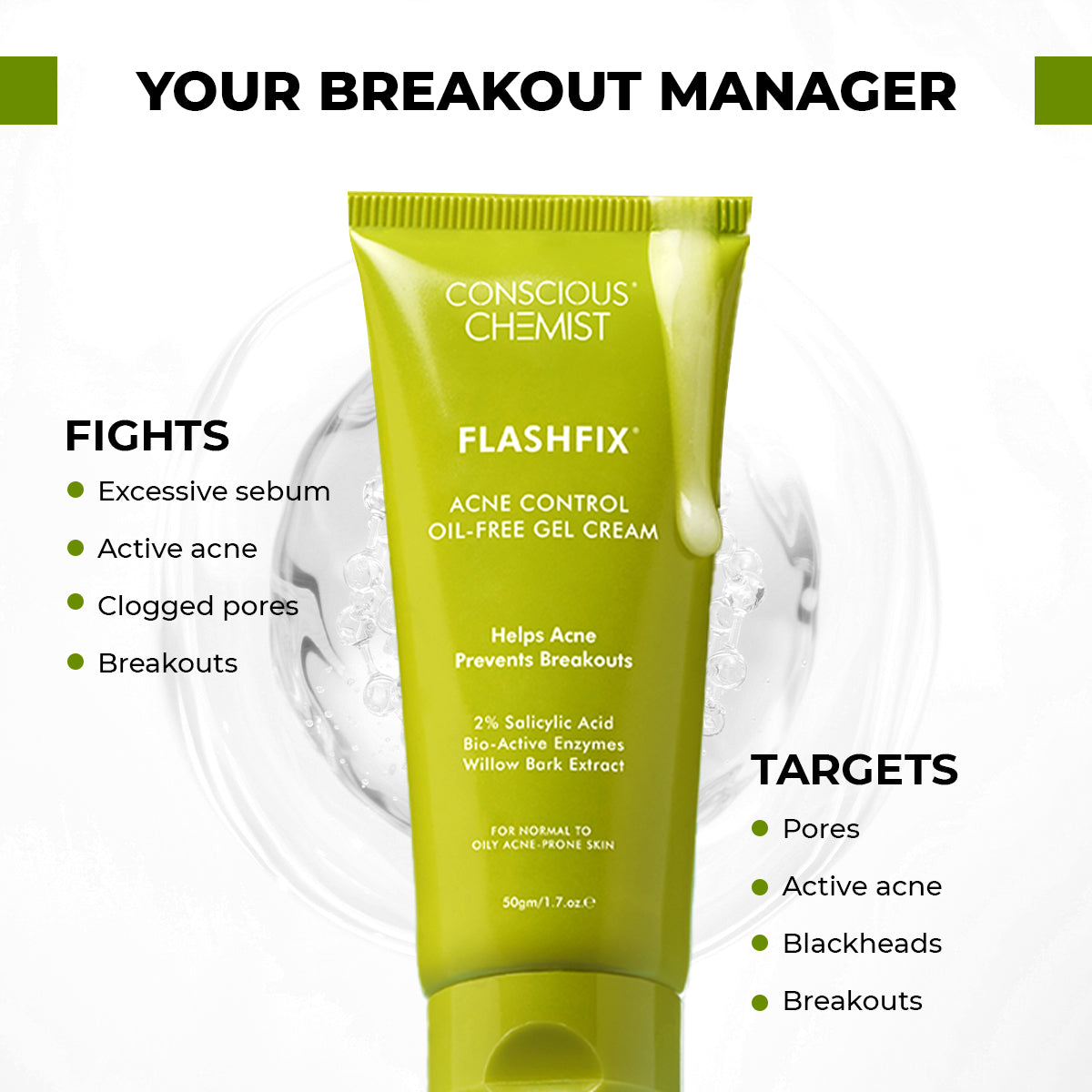 Flashfix Acne Control Oil - Free Gel Cream | 50 gm