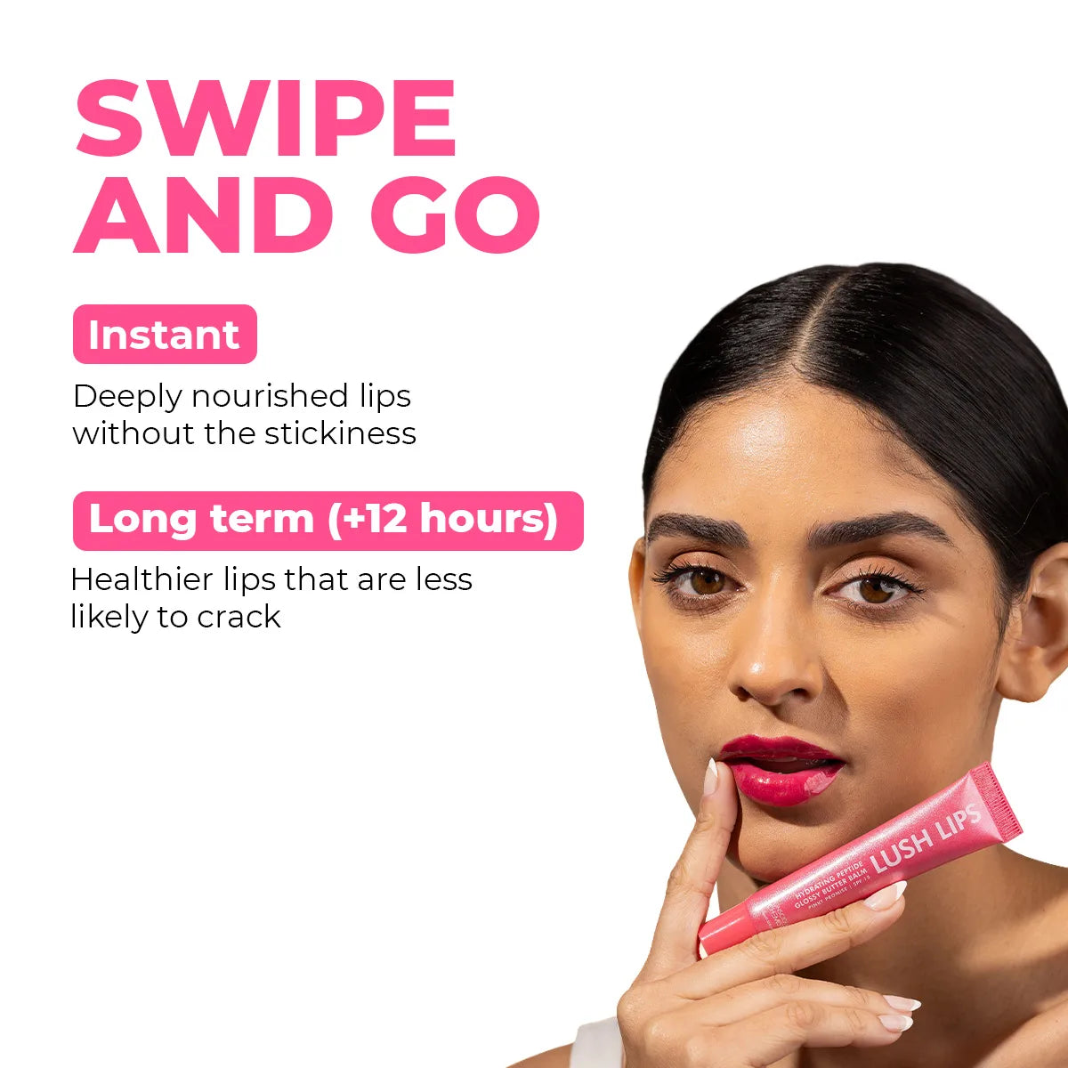 Glossy Peptide Lip Balm | Pinky Promise | Hydrates & Plumps | Lush Lips - 15 Gms