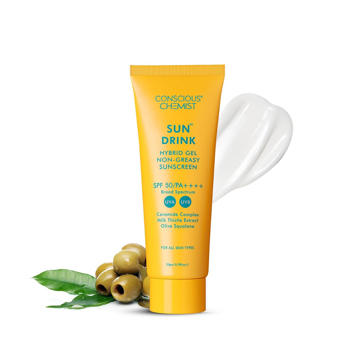 Conscious Chemist Sun Drink Hybrid Gel Sunscreen SPF 50 with Olive Squalane