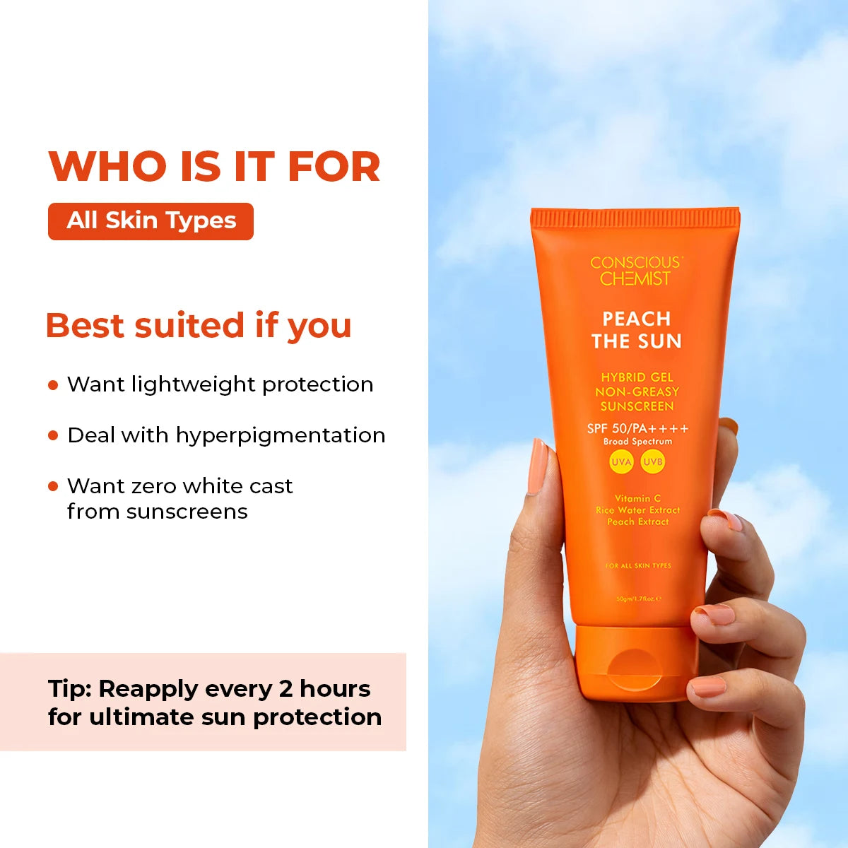 Peach The Sun | SPF 50 PA++++ | 50 gms | AF