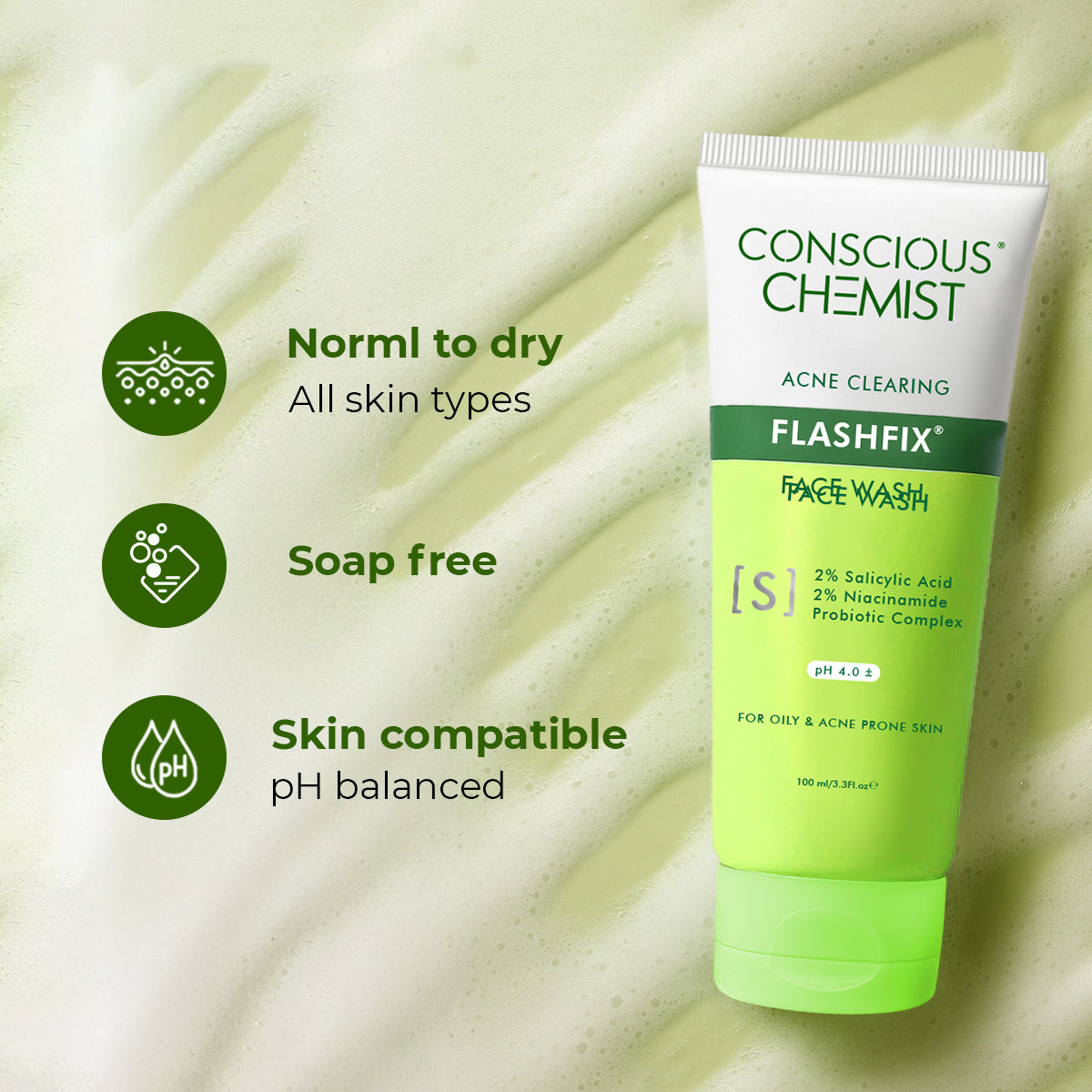 Oil Control & Acne Clearing Exfoliating Face Wash | AHA, BHA & CICA Extract | 100 ml