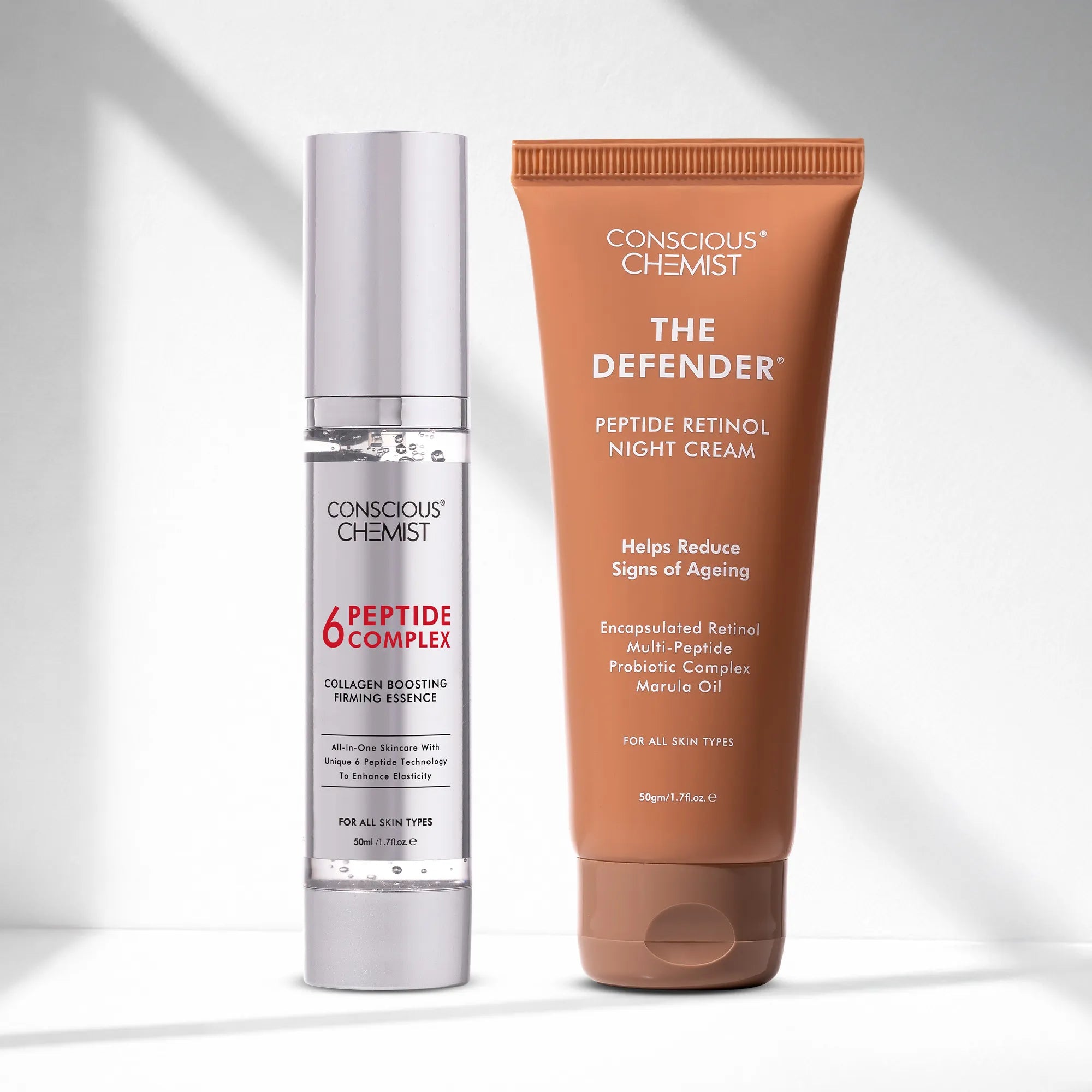 Age Defence Duo | 6 Peptide Booster Serum & Defender Retinol Night Cream | Combo