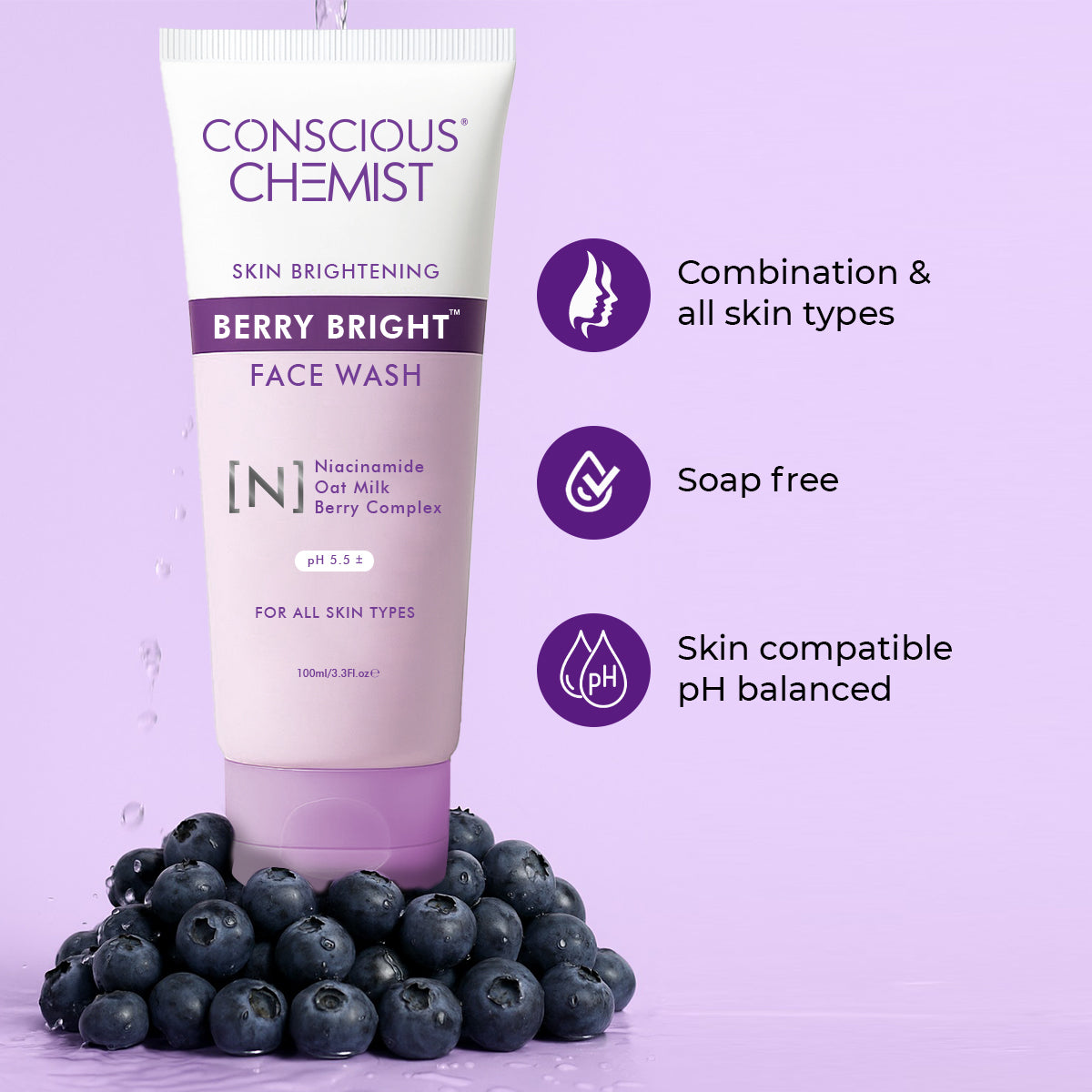 Pore Refining Face Wash For Bright Skin | Niacinamide & Fruit Berry Complex | 100 ml