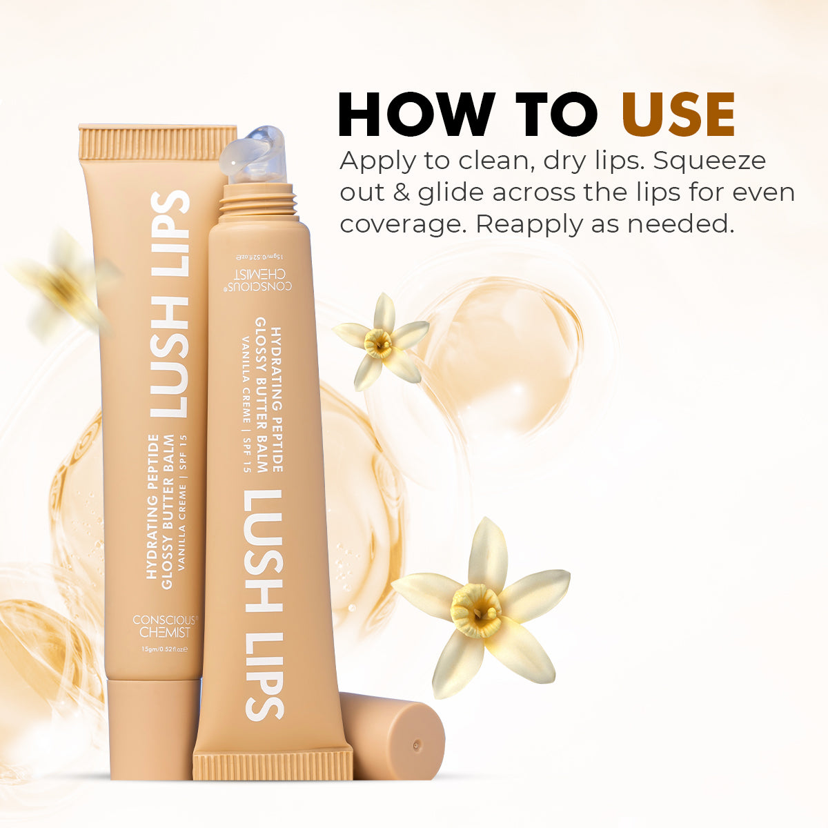 Glossy Peptide Lip Balm (Pack Of 2) | Vanilla | 12 Hrs Hydration | 2x15 Gms