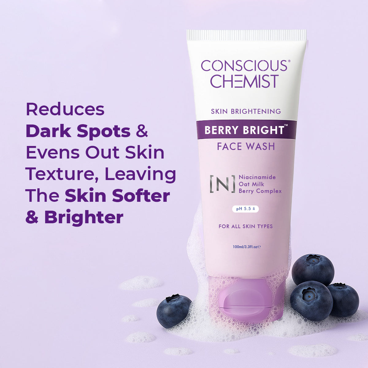 Pore Refining Face Wash For Bright Skin | Niacinamide & Fruit Berry Complex | 100 ml