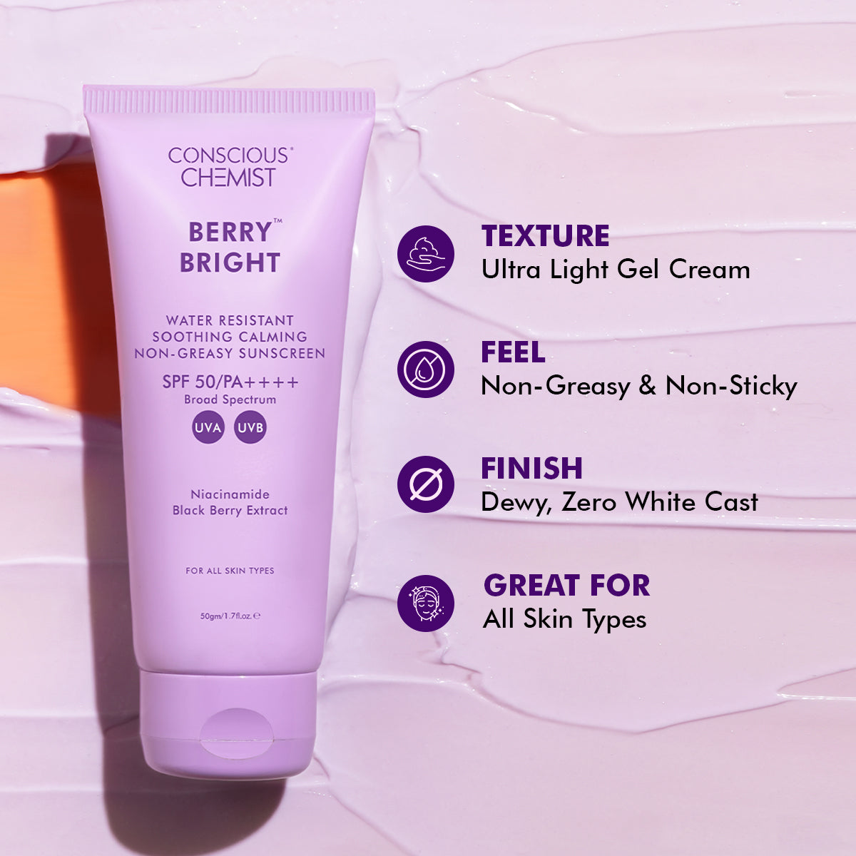Berry Bright Sunscreen | SPF50 PA ++++ | 50 Gm