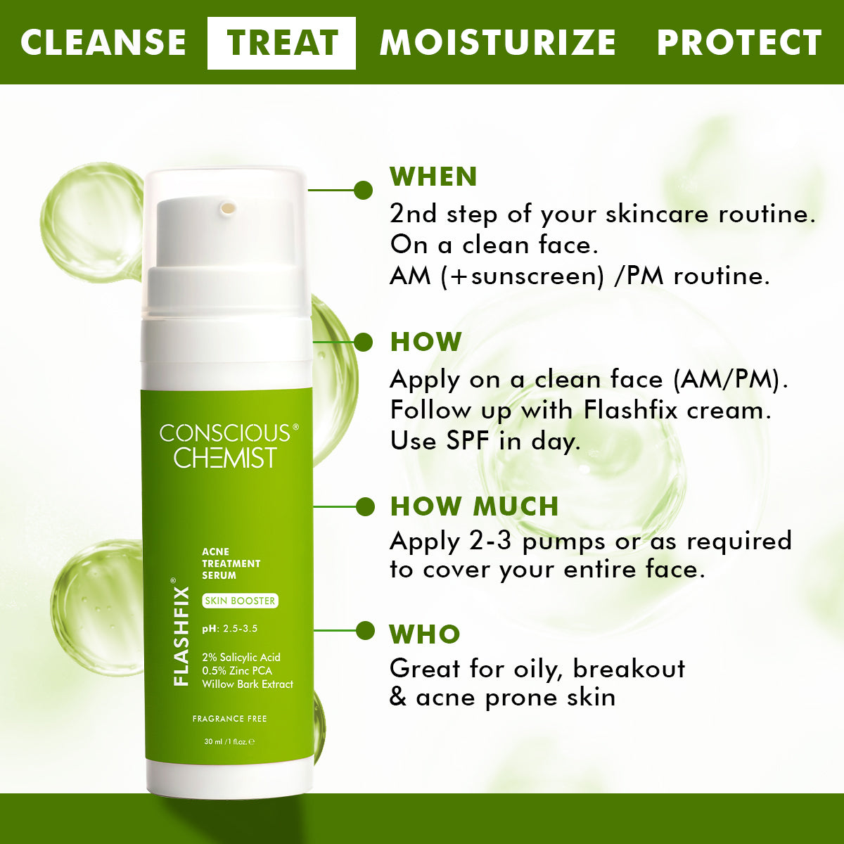 FlashFix Acne Treatment Serum | 2% Salicylic Acid & Willow Bark | 30 ml