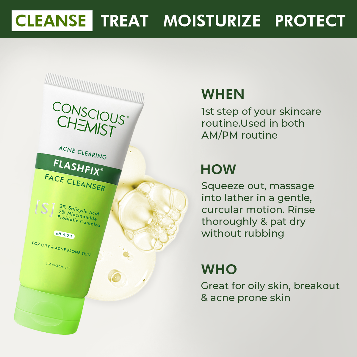 Exfoliating & Oil Control Face Wash | AHA, BHA & CICA Extract | 100 ml