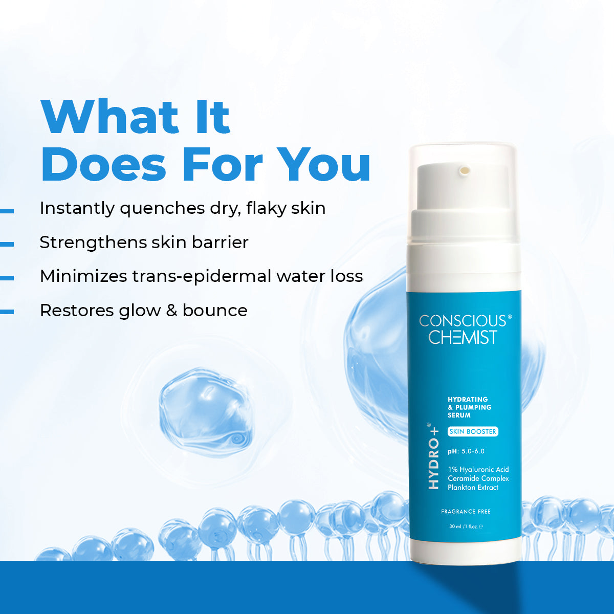 Hydro+ Hydrating & Plumping Serum | 1% Multi-Molecular Hyaluronic Acid | 30 ml | Special Offers