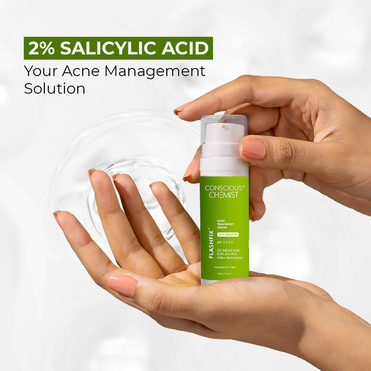 FlashFix Acne Treatment Serum | 2% Salicylic Acid & Willow Bark | 30 ml | Slashed