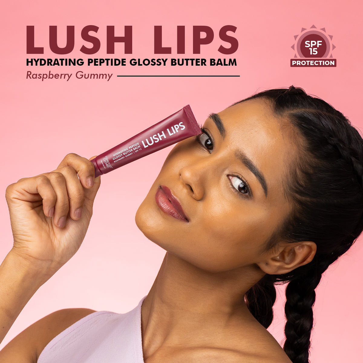 Glossy Peptide Lip Balm (Pack Of 2) | Raspberry | 12 Hrs Hydration | 2x15 Gms