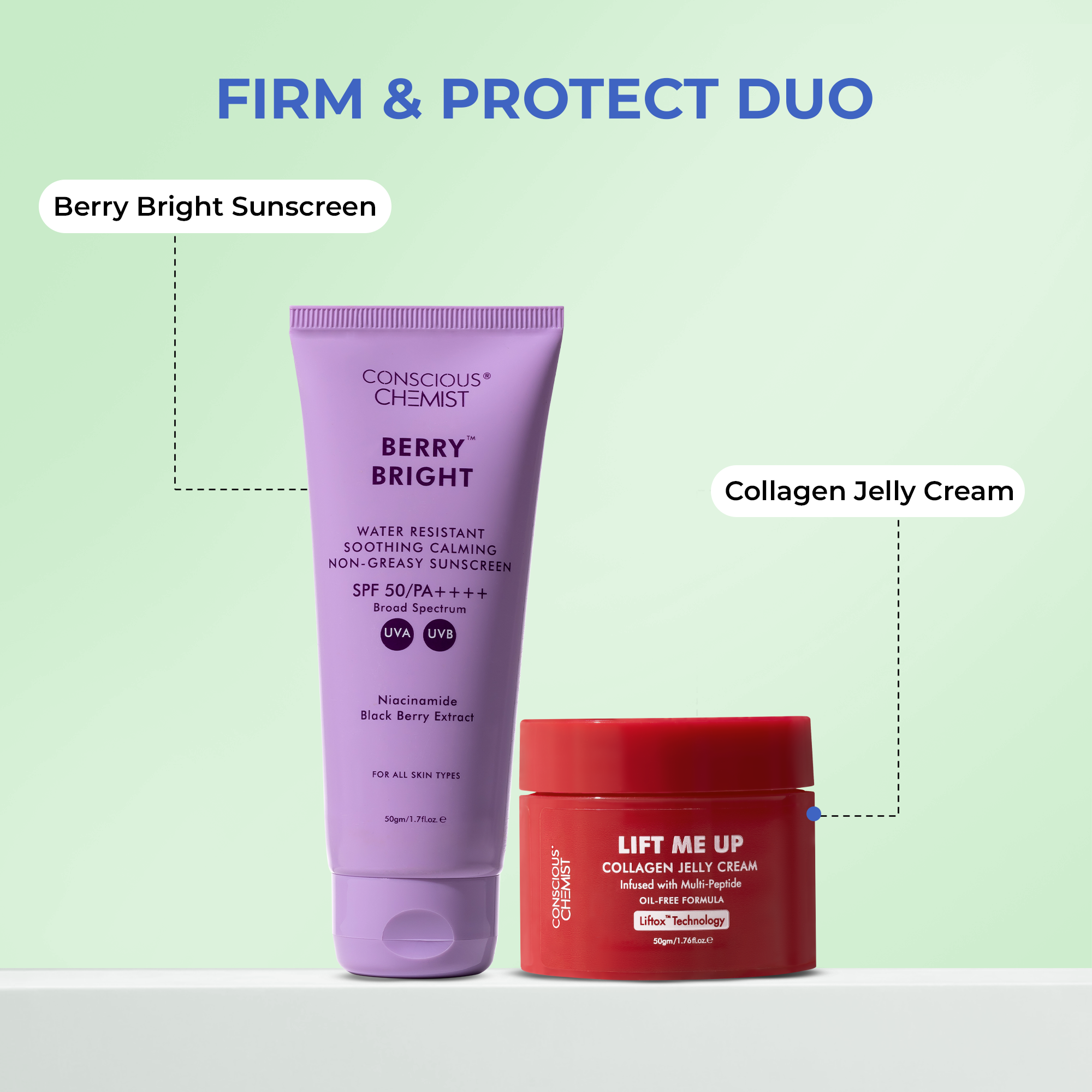 Firm & Protect Duo | Collagen Jelly Cream & Berry Bright Sunscreen | Combo