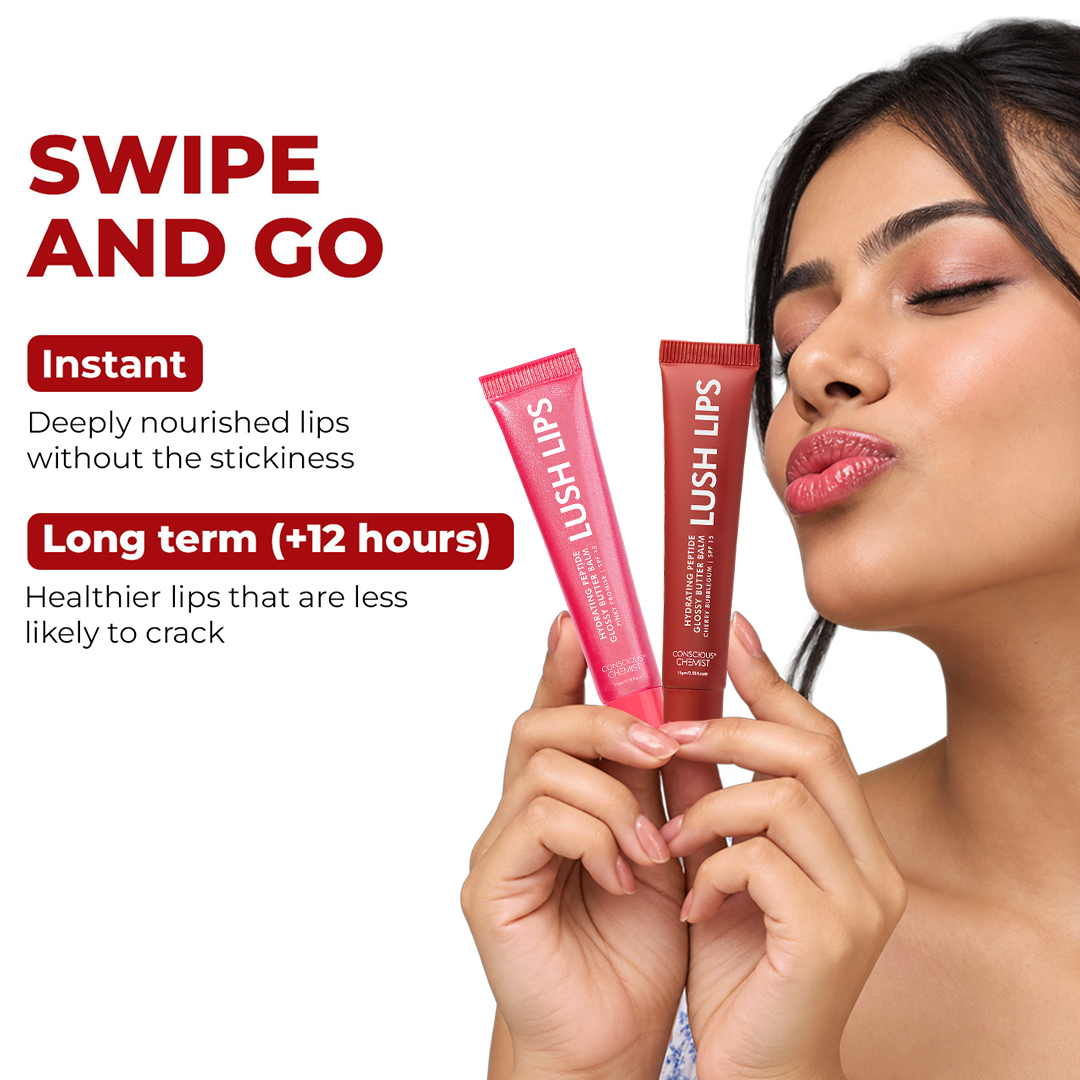Lush Lips | Glossy Peptide Lip Balms | cherry bubblegum, Pinky Promise | Pack of 2 | Special Deal