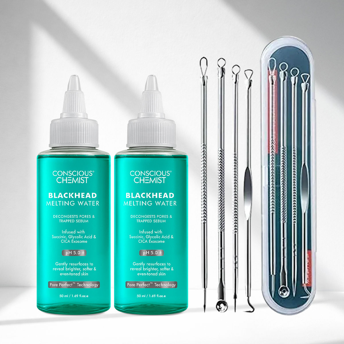Blackhead Removal Combo | Blackhead Melting Water Mini (Pack of 2) + Blackhead Remover Toolkit | 2x50 ml + 1 Toolkit