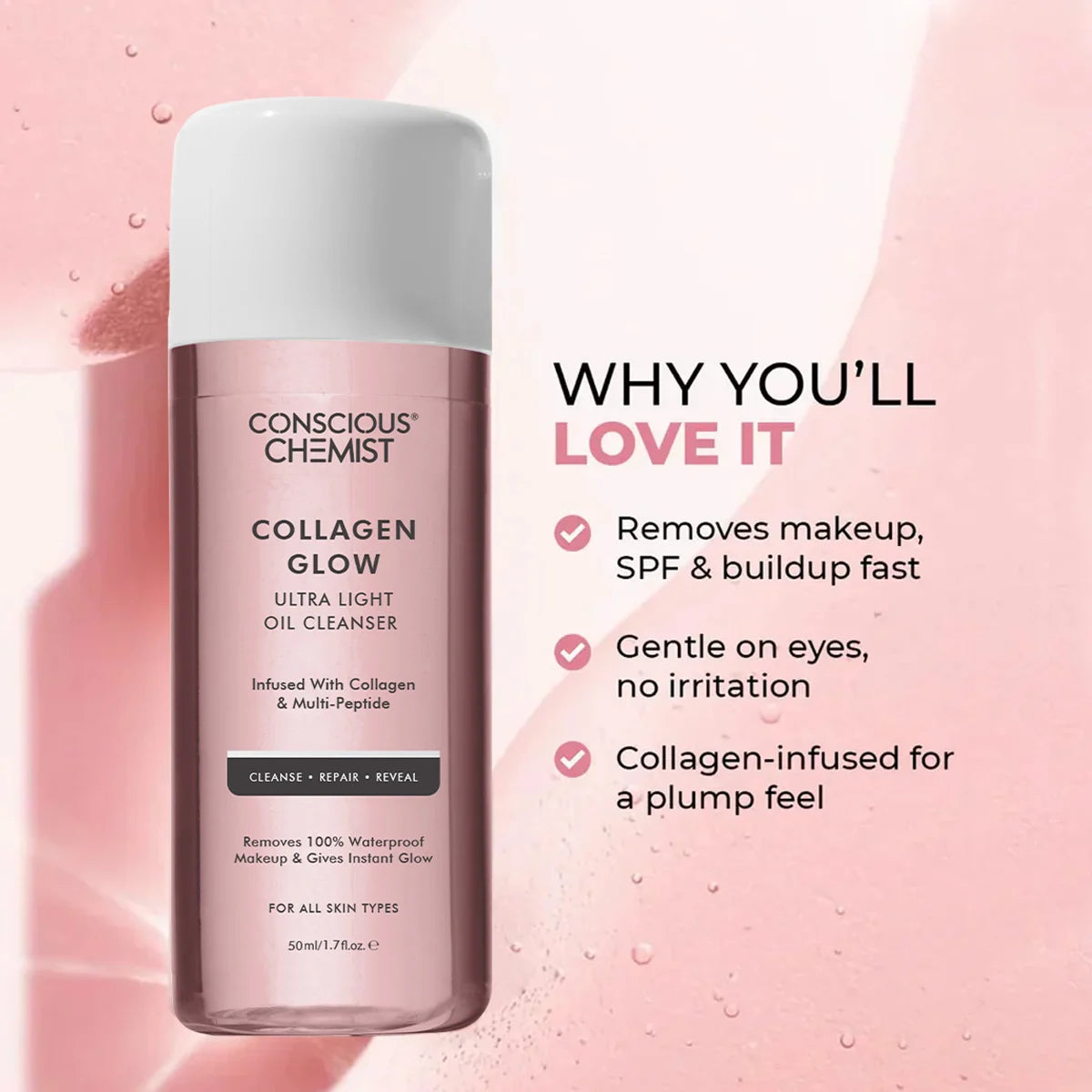 Collagen Glow Ultra-Light Oil Cleanser(Pack of 2)+Silicone Brush | For Firmer Looking Skin