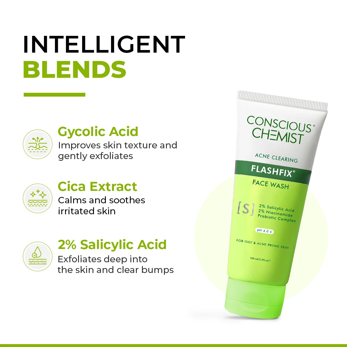 Oil Control & Acne Clearing Exfoliating Face Wash | AHA, BHA & CICA Extract | 100 ml