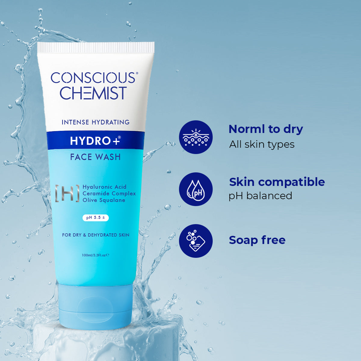 Hydro+ Face Wash( Pack Of Two) | Hyaluronic Acid & Ceramides | 2x100 ml