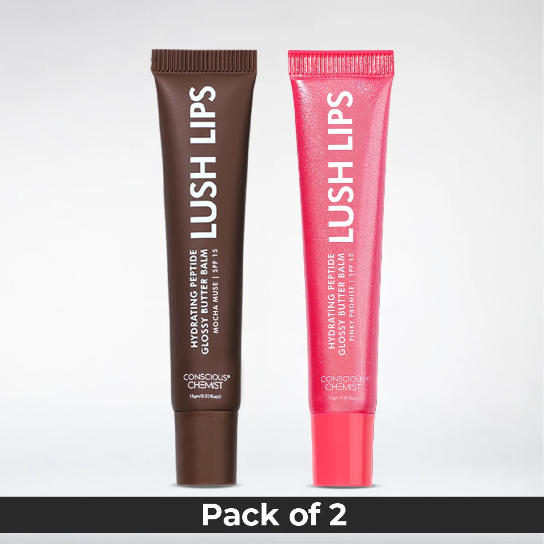 Lush Lips | Glossy Peptide Lip Balms | Mocha Muse, Pinky Promise | Pack of 2 | Special Deal