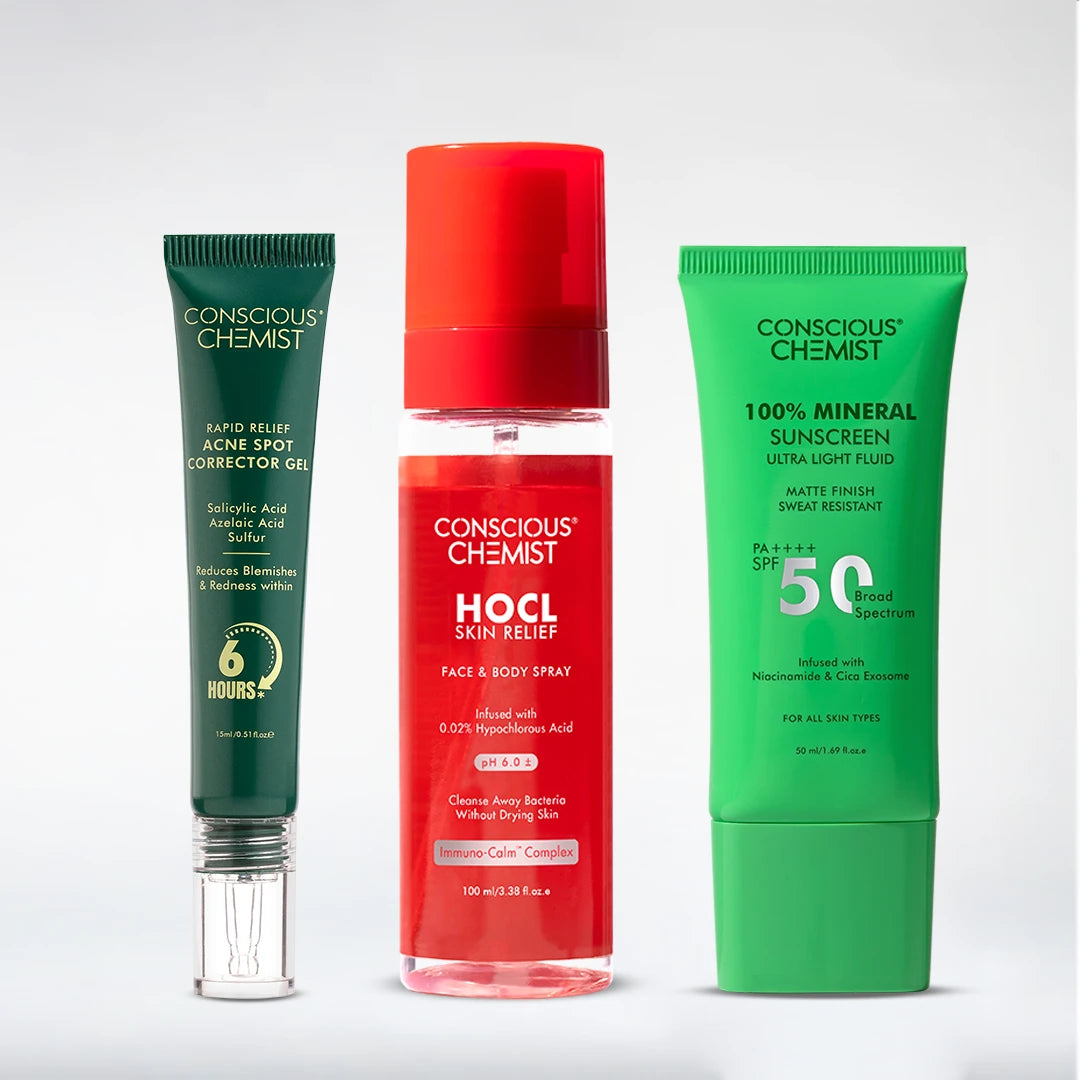 Acne Relief Routine | HOCL Spray, Acne Spot Corrector & Mineral Sunscreen | Combo