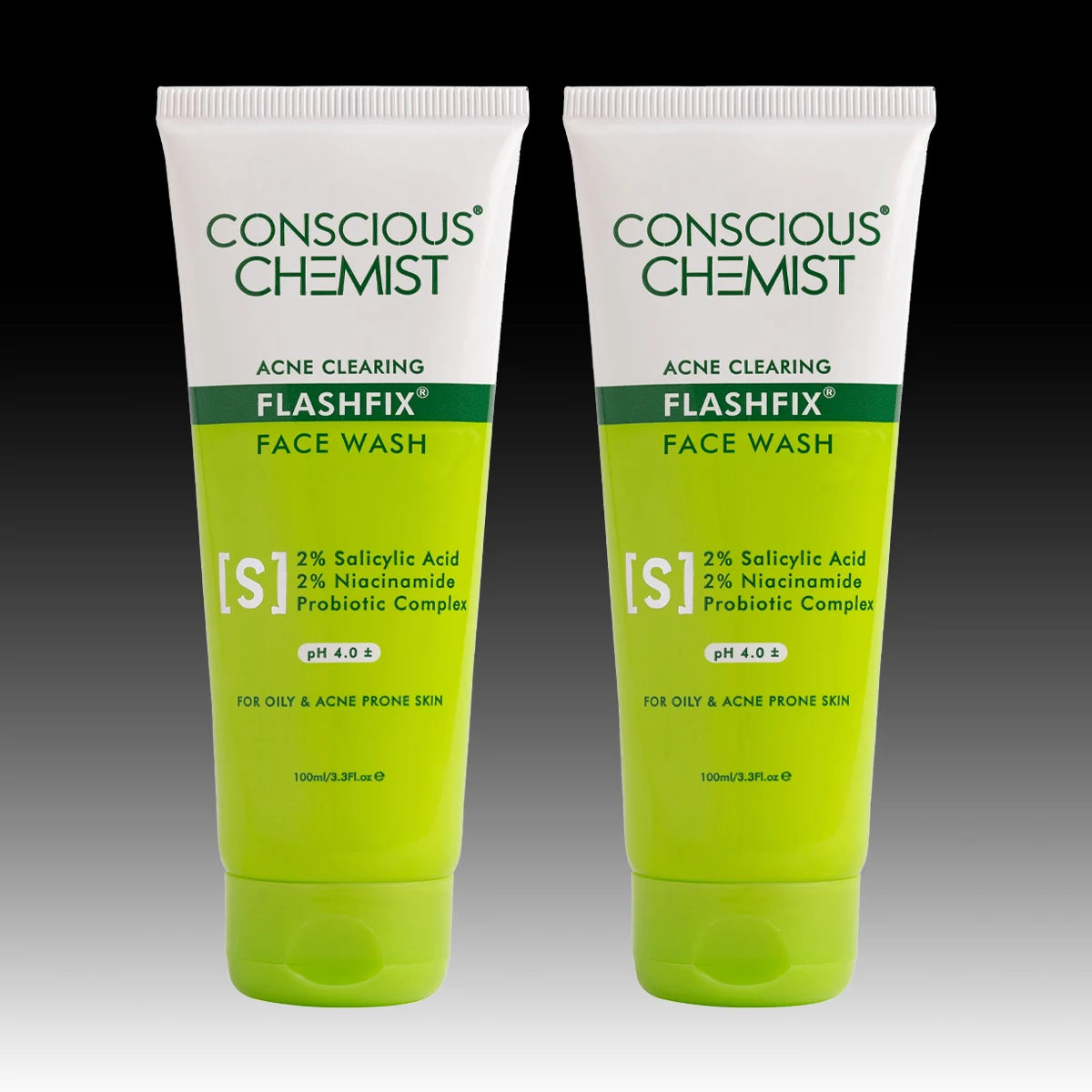 Flashfix Acne Clearing Face Wash (Pack Of 2) | AHA, BHA & CICA Extract | 2x100 ml