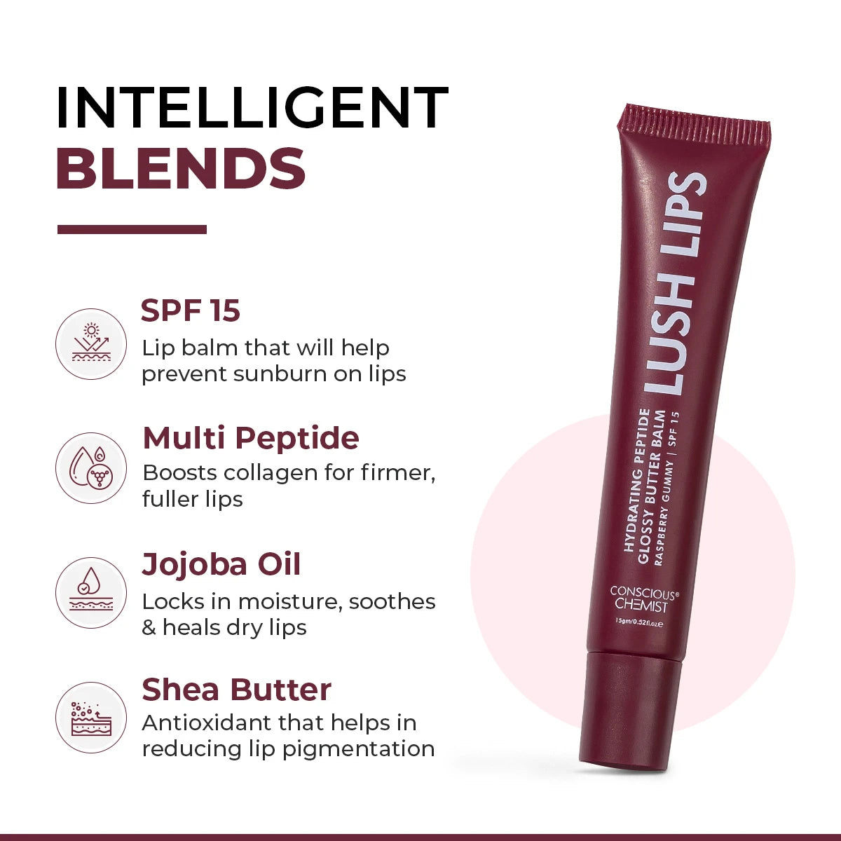 Glossy Peptide Lip Balm (Pack Of 2) | Raspberry | 12 Hrs Hydration | 2x15 Gms