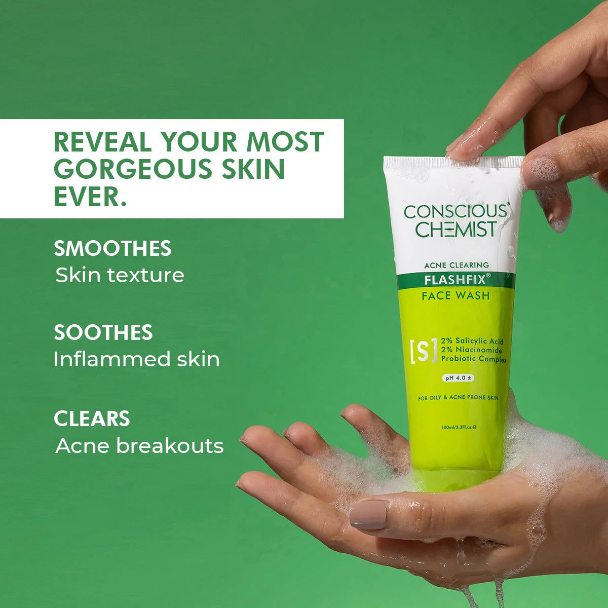 Oil Control & Acne Clearing Exfoliating Face Wash | AHA, BHA & CICA Extract | Slashed