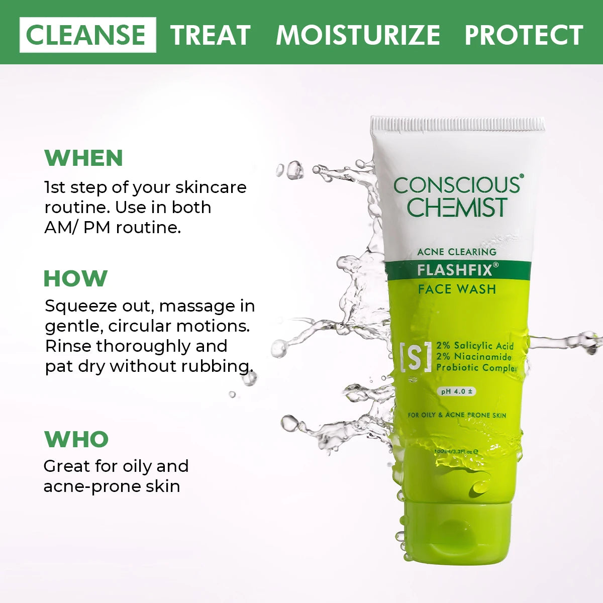 Oil Control & Acne Clearing Exfoliating Face Wash | AHA, BHA & CICA Extract | 100 ml