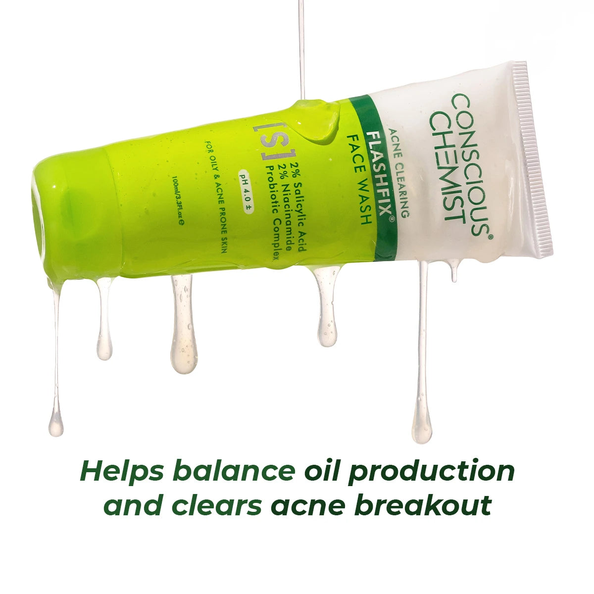 Oil Control & Acne Clearing Exfoliating Face Wash | AHA, BHA & CICA Extract | 100 ml | Slashed