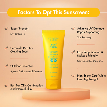 Ceramide Sunscreen | SPF50 PA++++ | Dewy, Lightweight, & Oil-Free | 50 gm