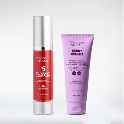 Antioxidant Brightening Duo | 5 Antioxidant Serum & Berry Bright Sunscreen | Combo
