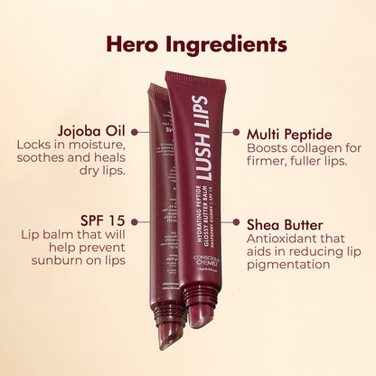 Glossy Peptide Lip Butter Balm | 12 Hrs Hydration | Lush Lips - 15 gms