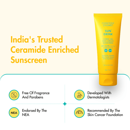 Ceramide Sunscreen | SPF50 PA++++ | Dewy, Lightweight, & Oil-Free | 50 gm