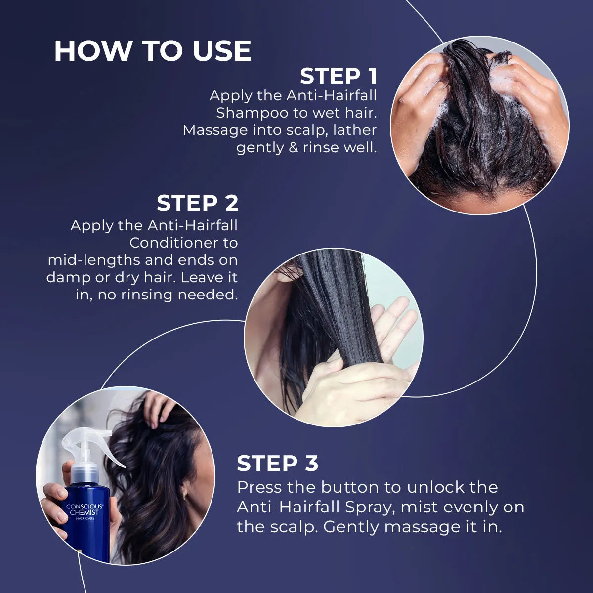 Anti Hairfall Strength Trio | Shampoo + Conditioner + Spray | Reduces Breakage & Hairfall