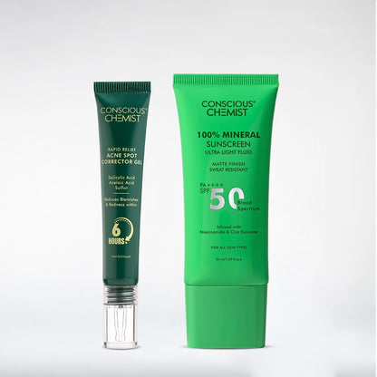 Acne Defence Duo | Acne Spot Corrector Gel & Mineral Sunscreen | Combo