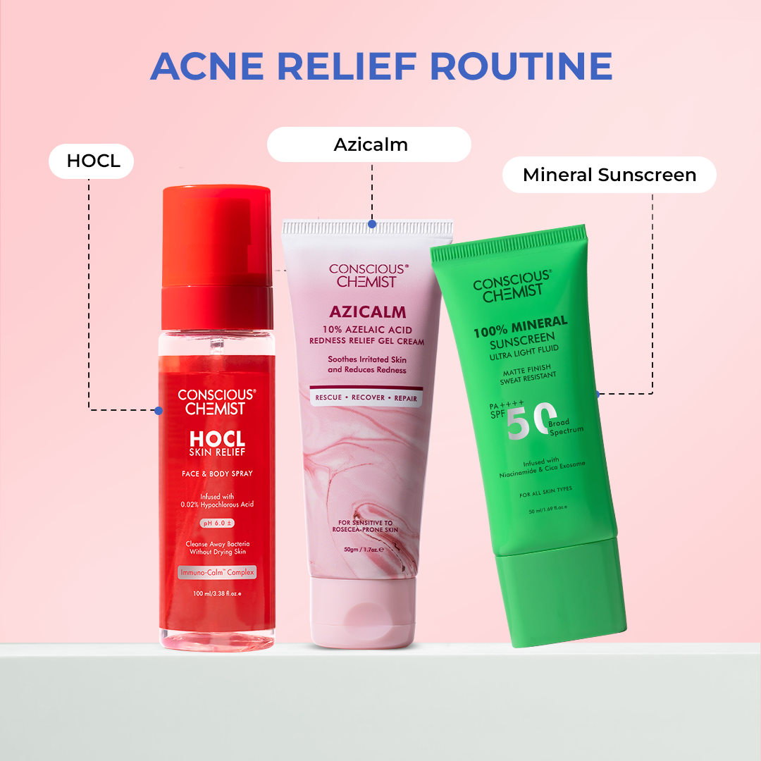 Redness Relief & Mineral Protection Routine | HOCL Spray, Azicalm & Sunscreen | Combo