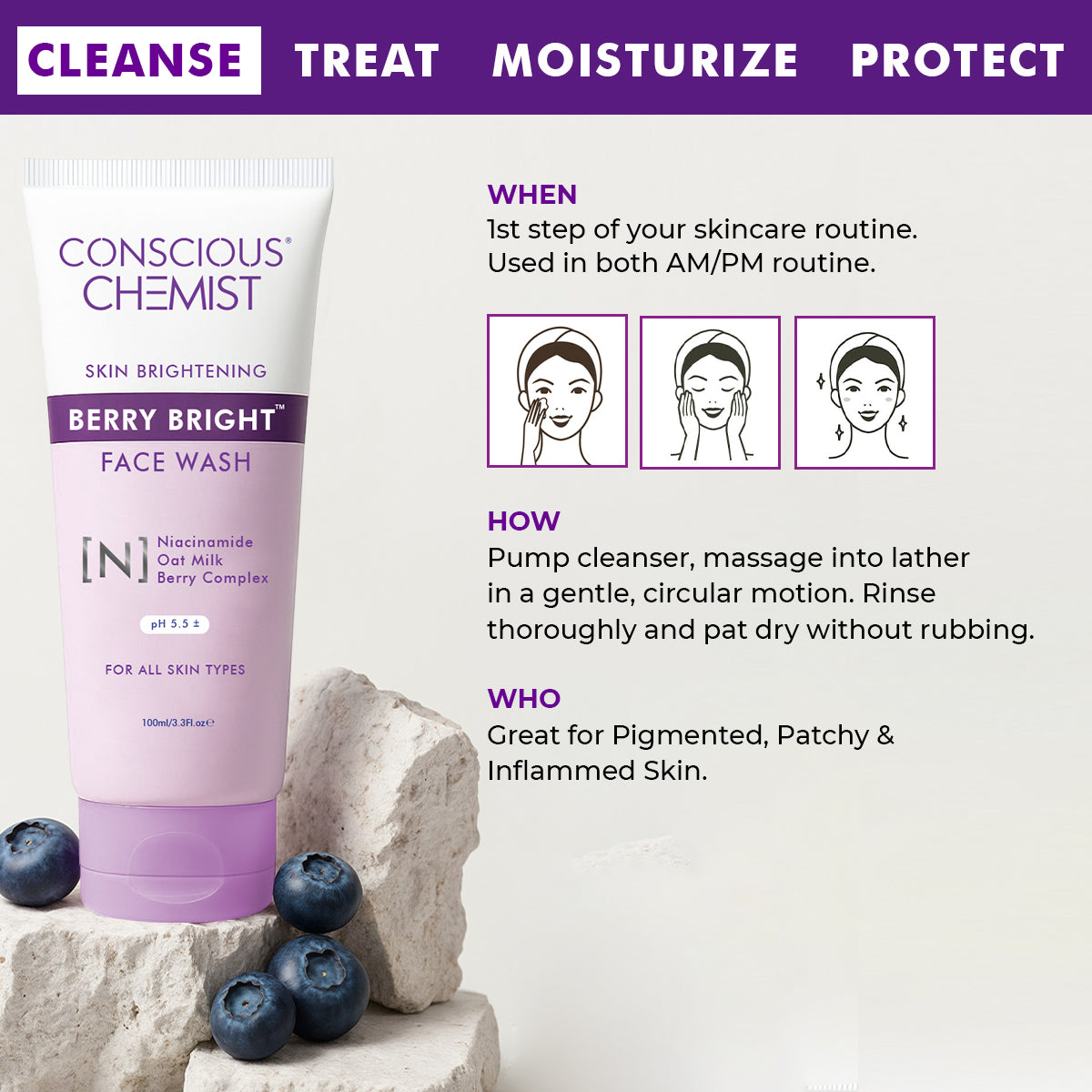Pore Refining Face Wash For Bright Skin | Niacinamide & Fruit Berry Complex | 100 ml