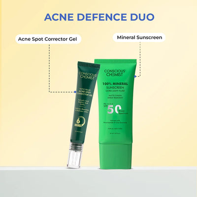 Acne Defence Duo | Acne Spot Corrector Gel & Mineral Sunscreen | flat 50