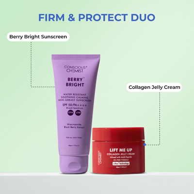 Firm & Protect Duo | Collagen Jelly Cream & Berry Bright Sunscreen | flat 50