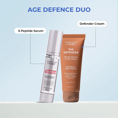 Age Defence Duo | 6 Peptide Booster Serum & Defender Retinol Night Cream | flat 50