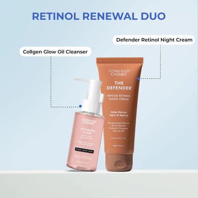 Retinol Renewal Duo | Collagen Glow Oil Cleanser & Defender Night Cream | flat 50