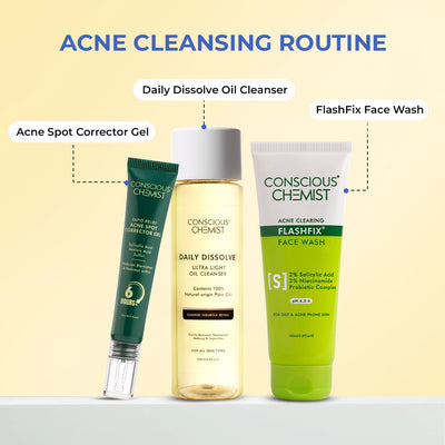 Acne Cleansing Routine | Oil Cleanser, Acne Face Wash & Spot Corrector | Combo