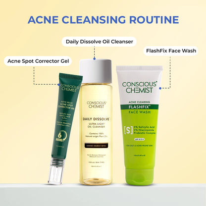 Acne Cleansing Routine | Oil Cleanser, Acne Face Wash & Spot Corrector | Combo