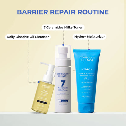 Barrier Repair Routine | Oil Cleanser, Milky Toner & Hydro+ Moisturizer | Combo