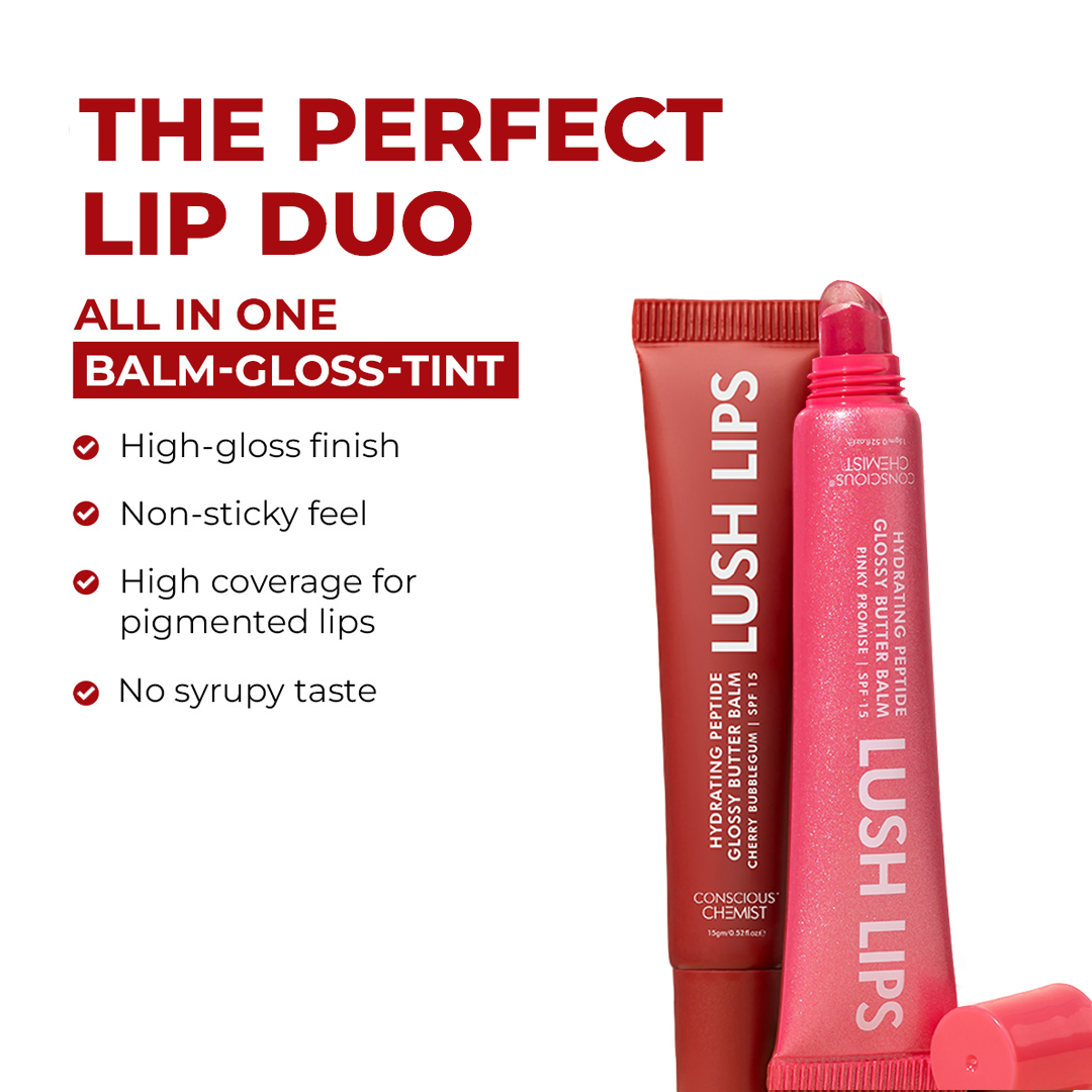 Lush Lips  | Glossy Peptide Lip Balms | cherry bubblegum, Pinky Promise | Pack of 2  | Special Deal