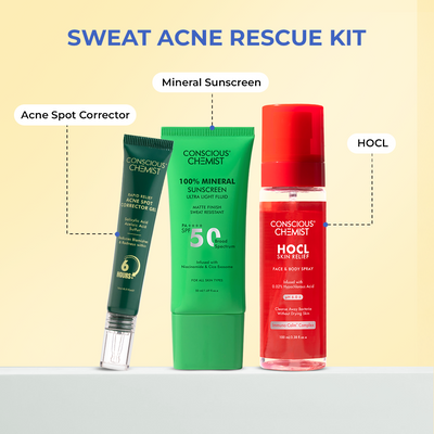 Acne Relief Routine | HOCL Spray, Acne Spot Corrector & Mineral Sunscreen | Flat 50