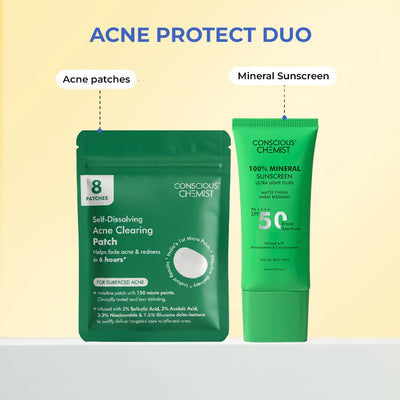 Acne Protect Duo | Microneedle Acne Patch & Mineral Sunscreen | flat 50