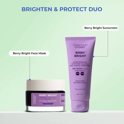 Brighten & Protect Duo | Berry Bright Face Mask & Sunscreen | flat 50