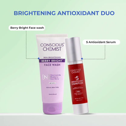 Brightening Antioxidant Duo | Berry Bright Face Wash & 5 Antioxidant Serum | Combo