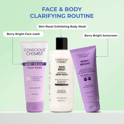 Face & Body Clarifying Routine | Body Wash, Face Wash & Sunscreen | flat 50