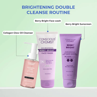 Brightening Double Cleanse Routine | Oil Cleanser, Face Wash & Sunscreen | flat 50